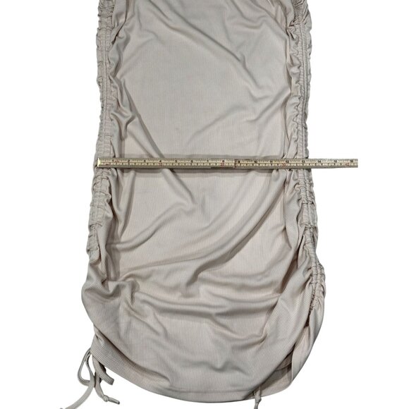 Sleeveless Ruched Side Beige Mini Dress With Adjustable Drawstrings - Picture 6 of 8